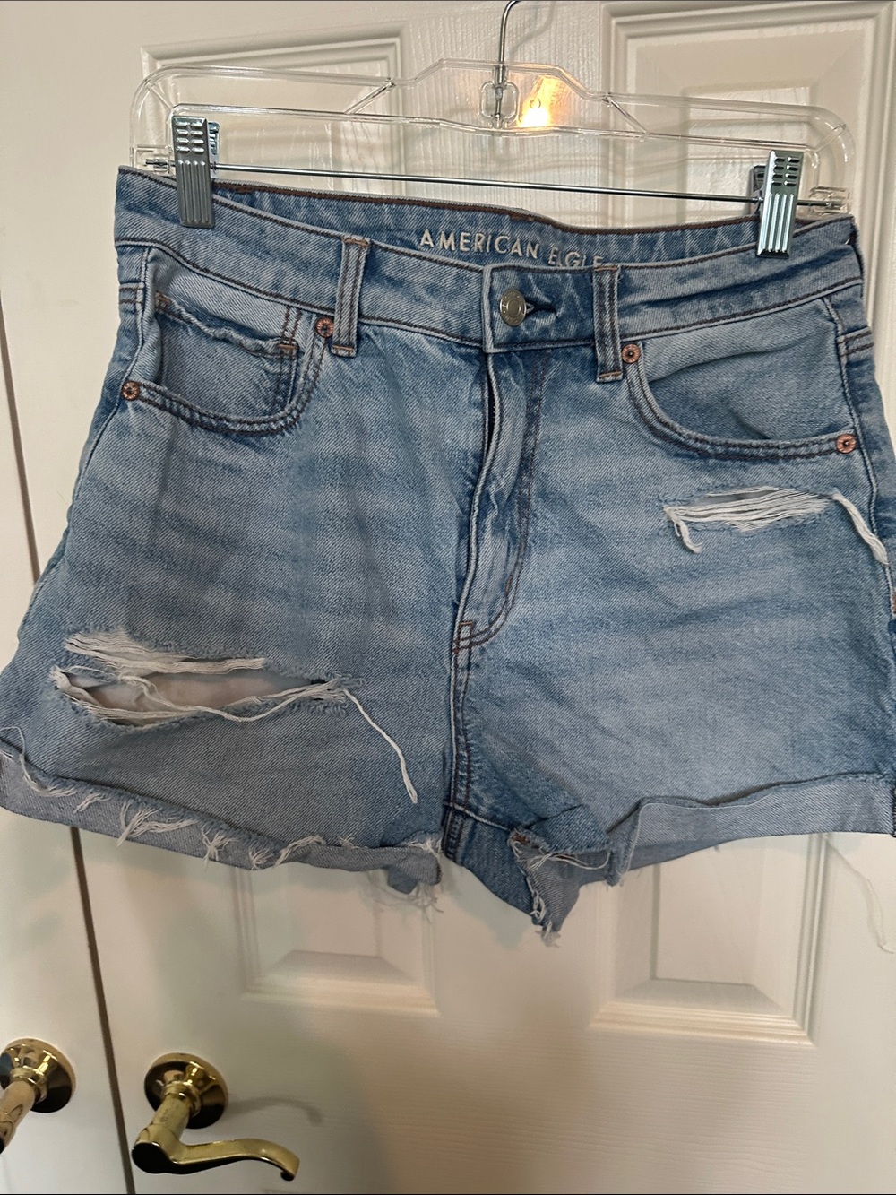 American Eagle Outfitters Light Blue Distressed High-Rise Denim Shorts